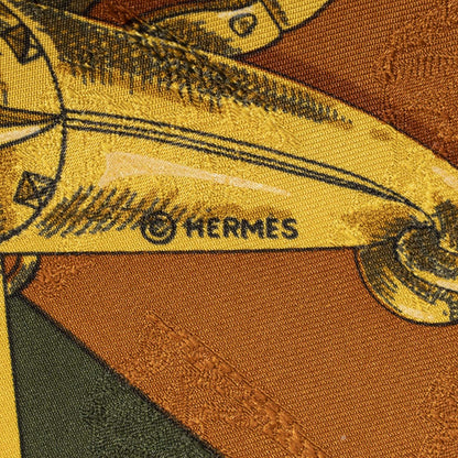 Hermes Scarf Green Tan Gold 100% Jaca de Silk — view 4