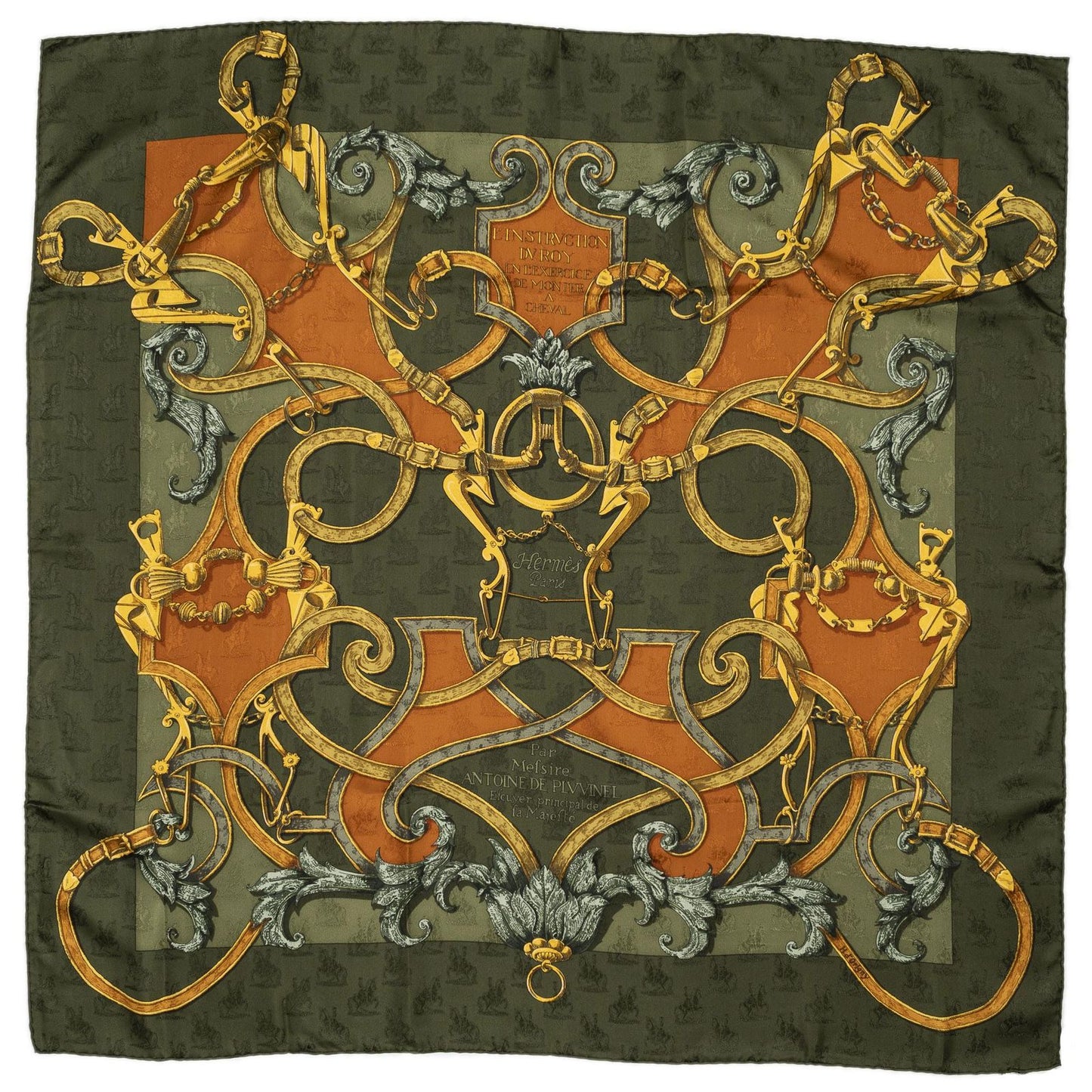 Hermes Scarf Green Tan Gold 100% Jaca de Silk — view 2