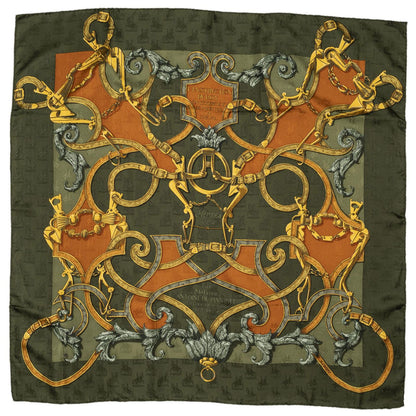 Hermes Scarf Green Tan Gold 100% Jaca de Silk — view 2