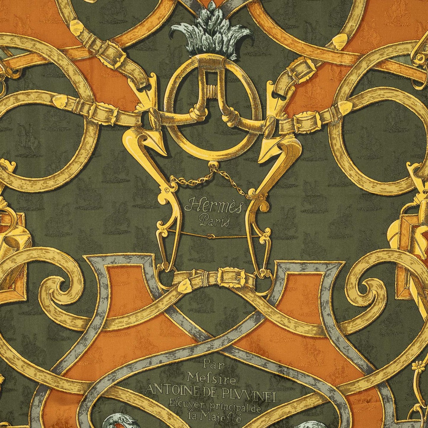 Hermes Scarf Green Tan Gold 100% Jaca de Silk — view 3