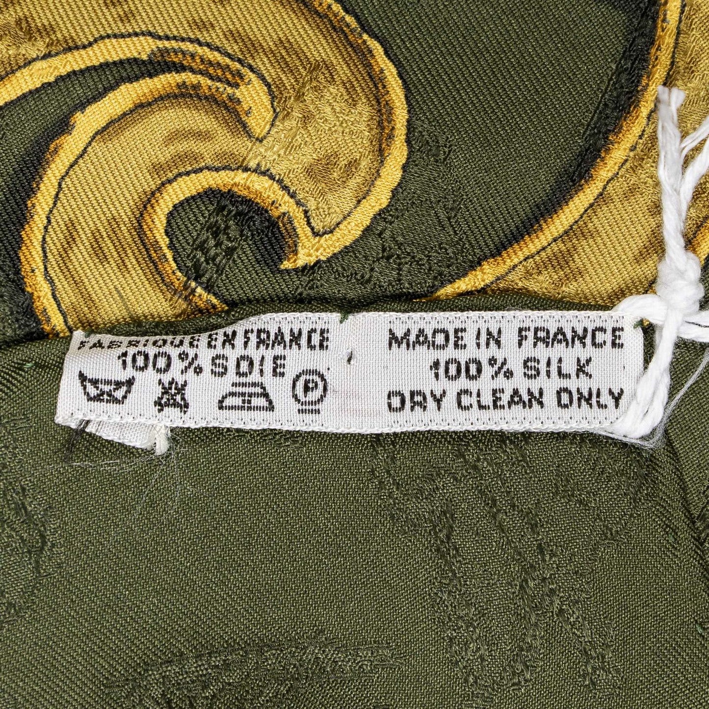 Hermes Scarf Green Tan Gold 100% Jaca de Silk — view 5