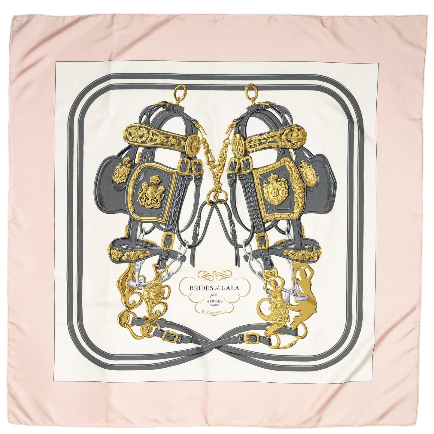 Hermes Scarf Light Pink Gray Ivory Silk — view 2