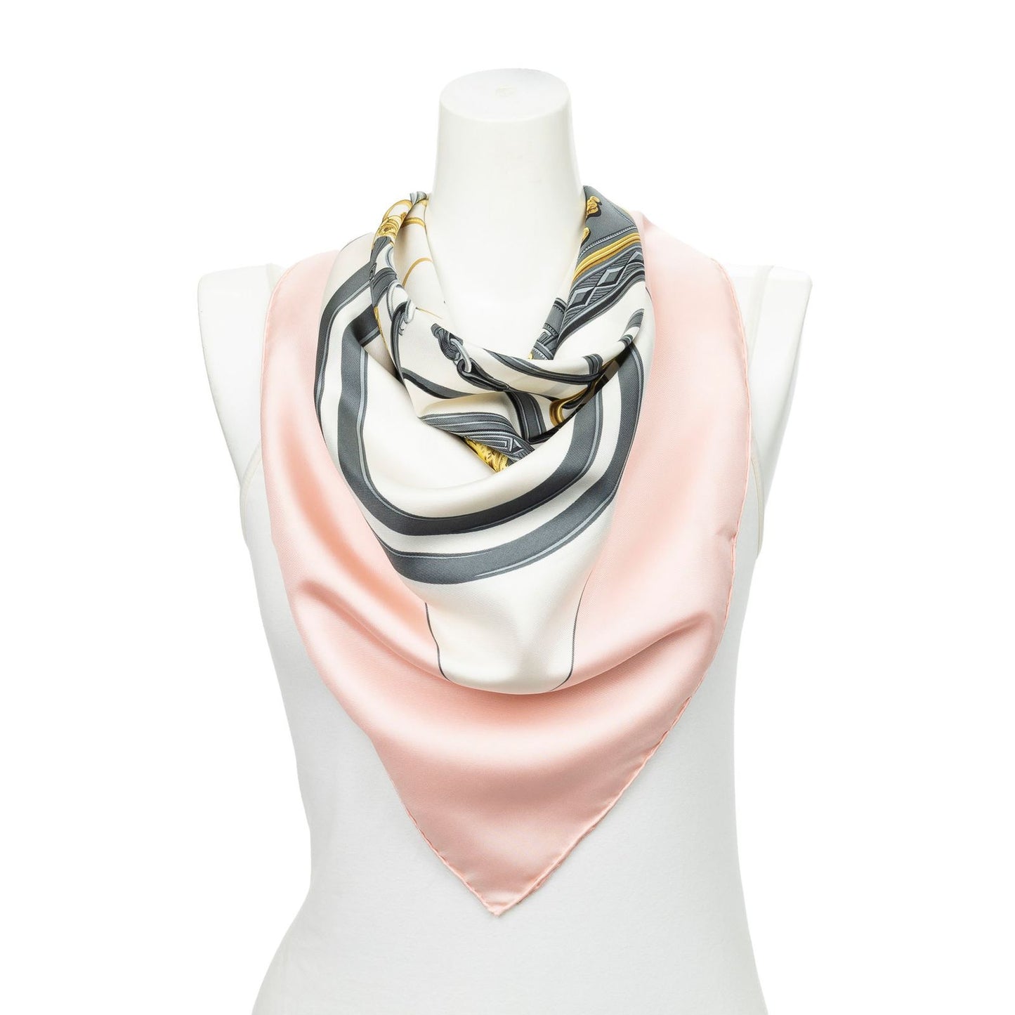 Hermes Scarf Light Pink Gray Ivory Silk