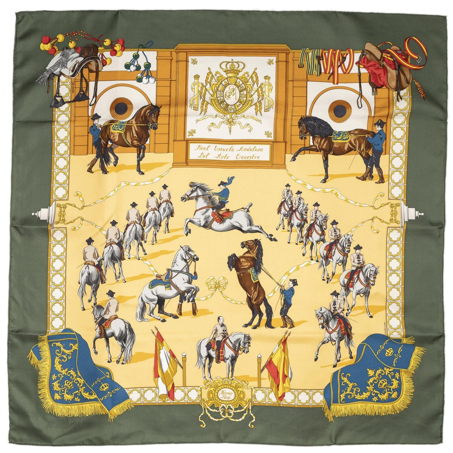 Hermes Scarf Green Yellow Orange Silk — view 2