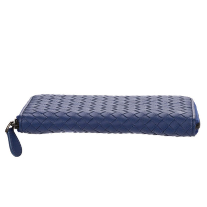 Bottega Veneta Zip Around Wallet Navy Intrecciato Calfskin Leathera — view 6