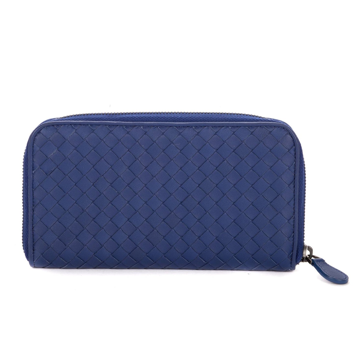 Bottega Veneta Zip Around Wallet Navy Intrecciato Calfskin Leathera — view 5