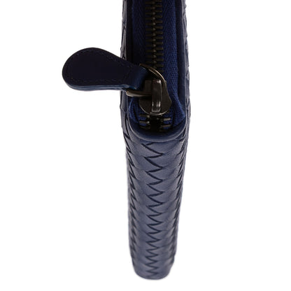 Bottega Veneta Zip Around Wallet Navy Intrecciato Calfskin Leathera — view 8