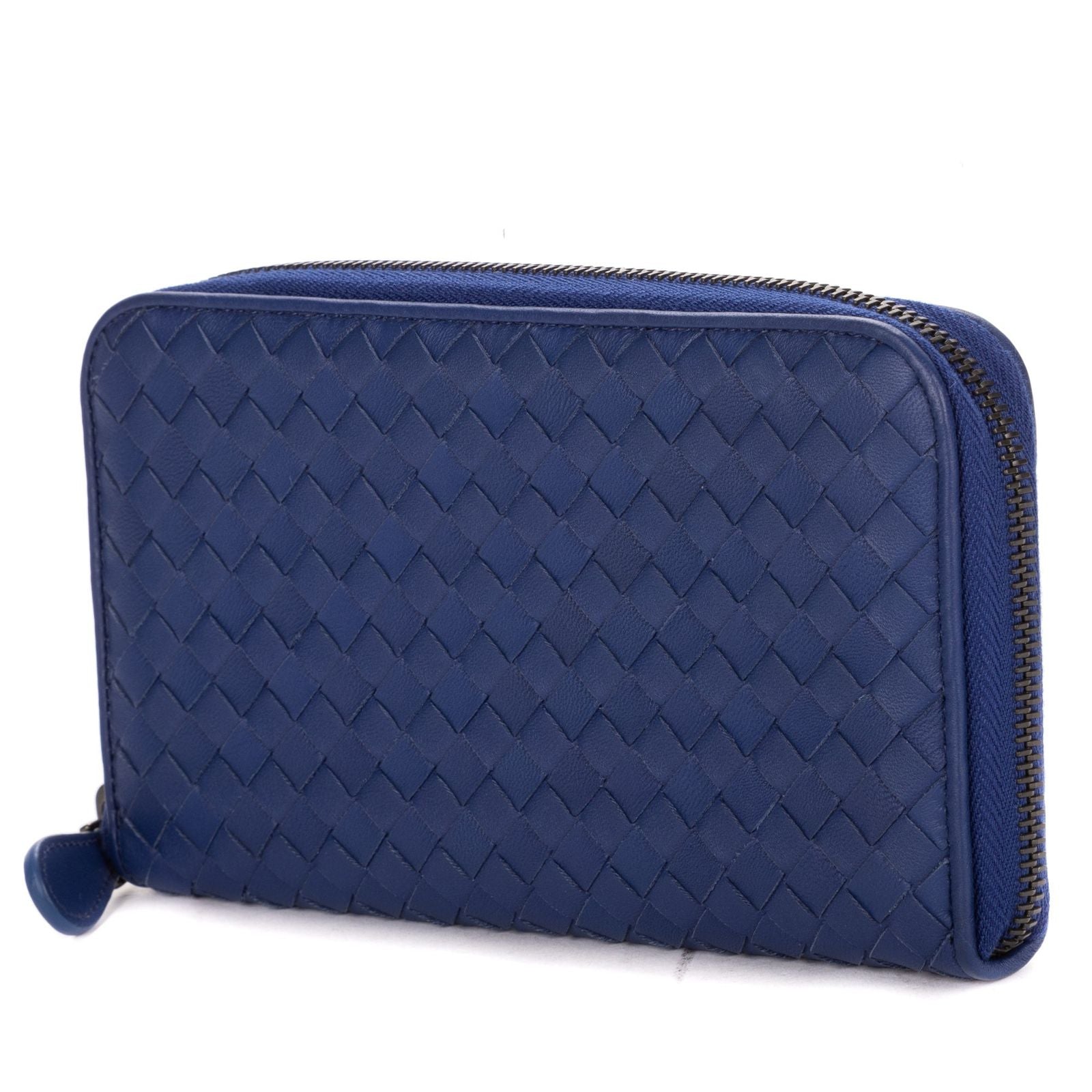 Bottega Veneta Zip Around Wallet Navy Intrecciato Calfskin Leathera — view 2