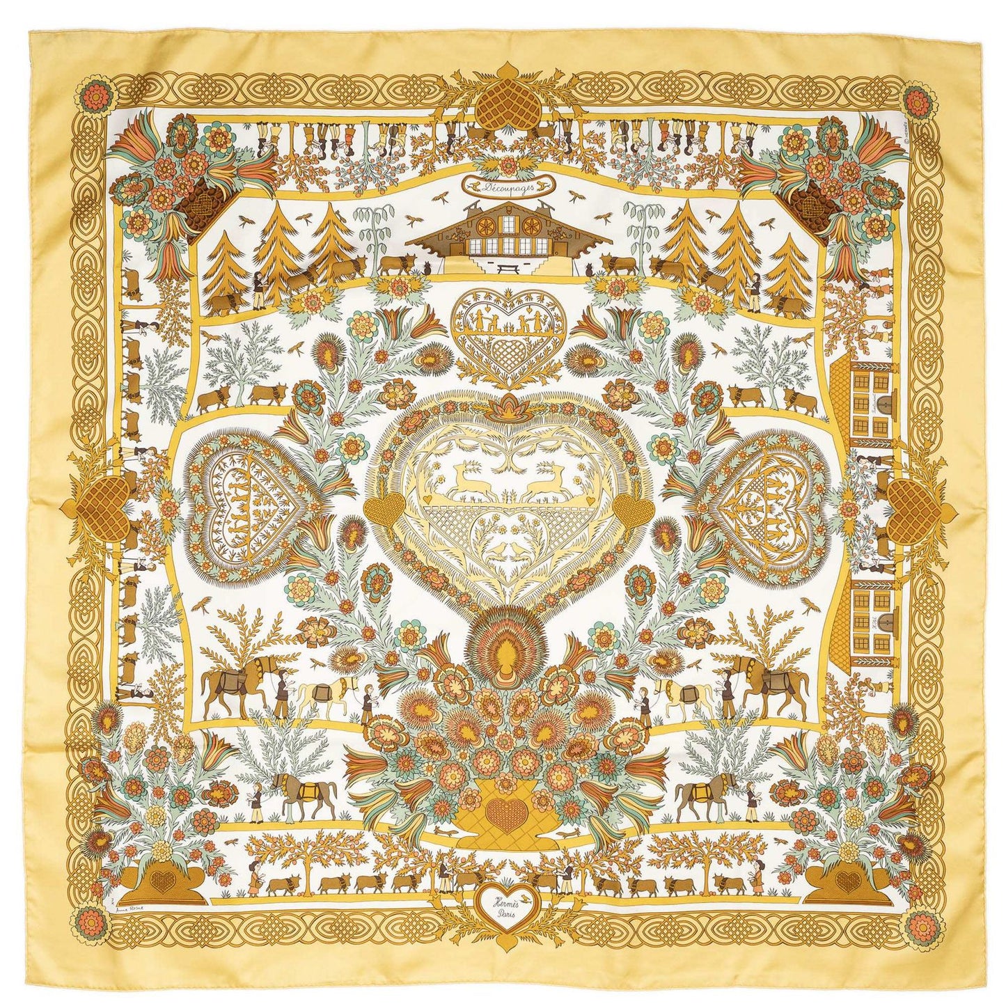 Hermes Scarf Green White Silk — view 2