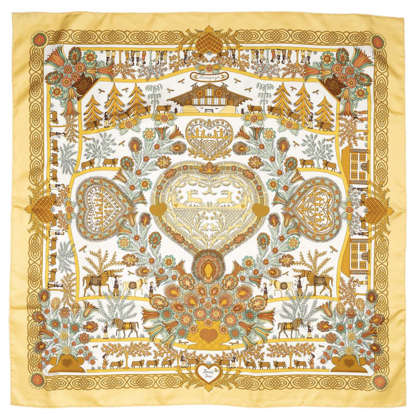 Hermes Scarf Green White Silk — view 2