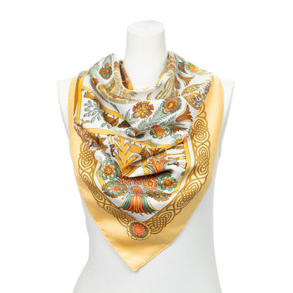 Hermes Scarf Green White Silk