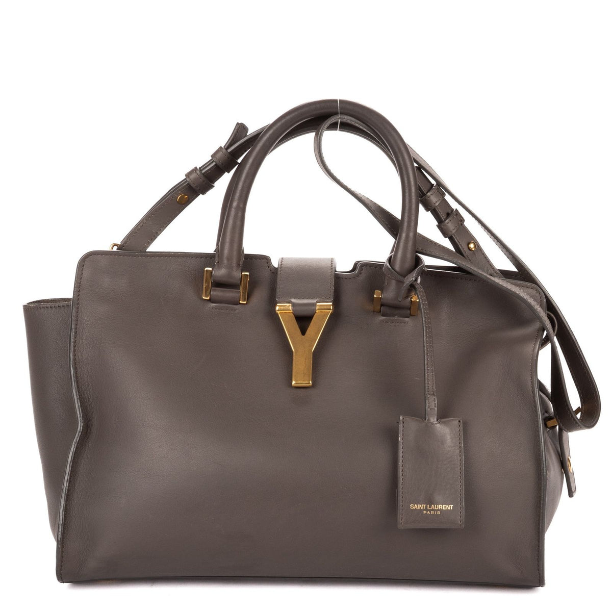 Saint Laurent Small Cabas Chyc Tote Bag Gray Calfskin Leather