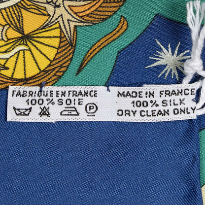 Hermes Scarf Navy Green 100% Gold Twill Silk — view 5