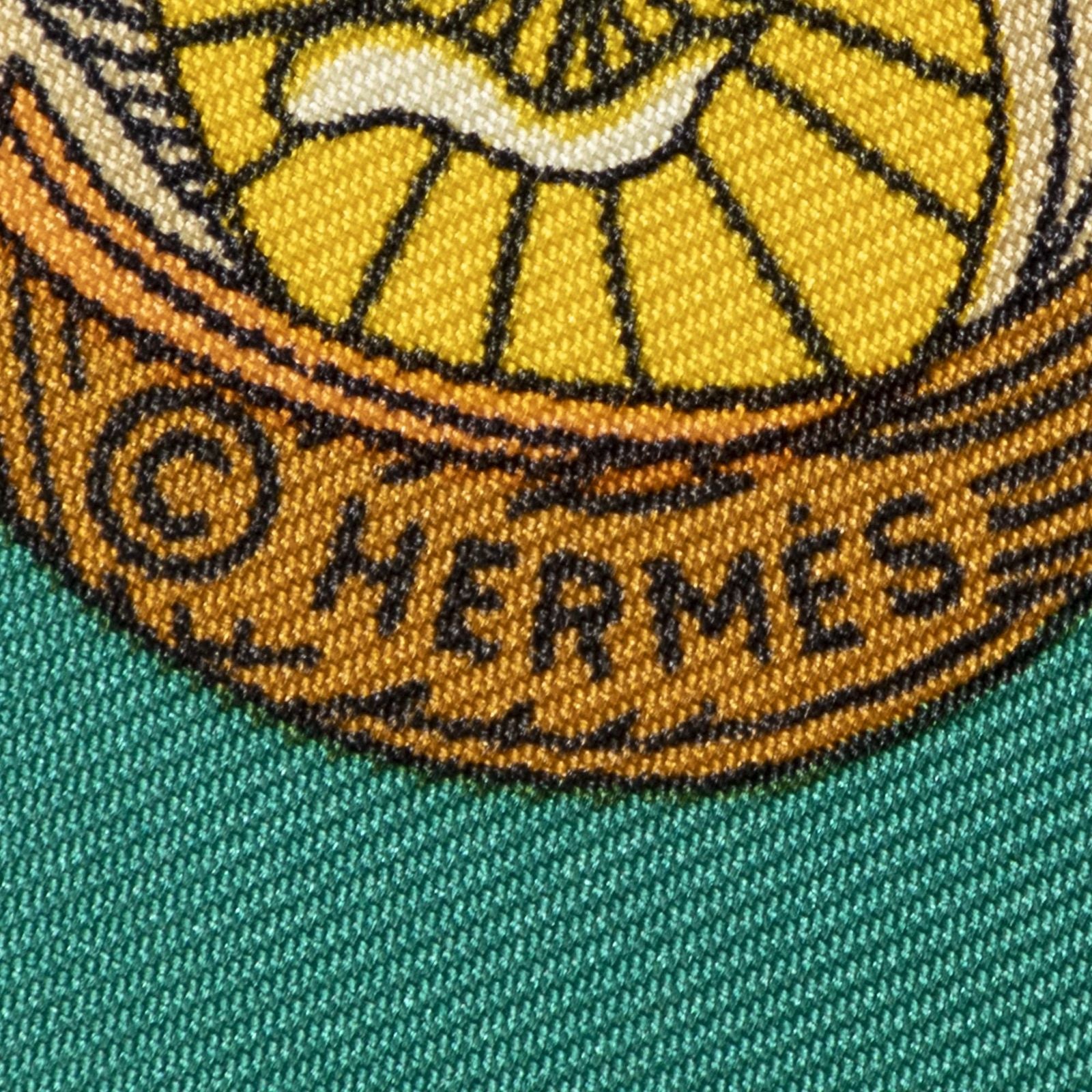 Hermes Scarf Navy Green 100% Gold Twill Silk — view 4
