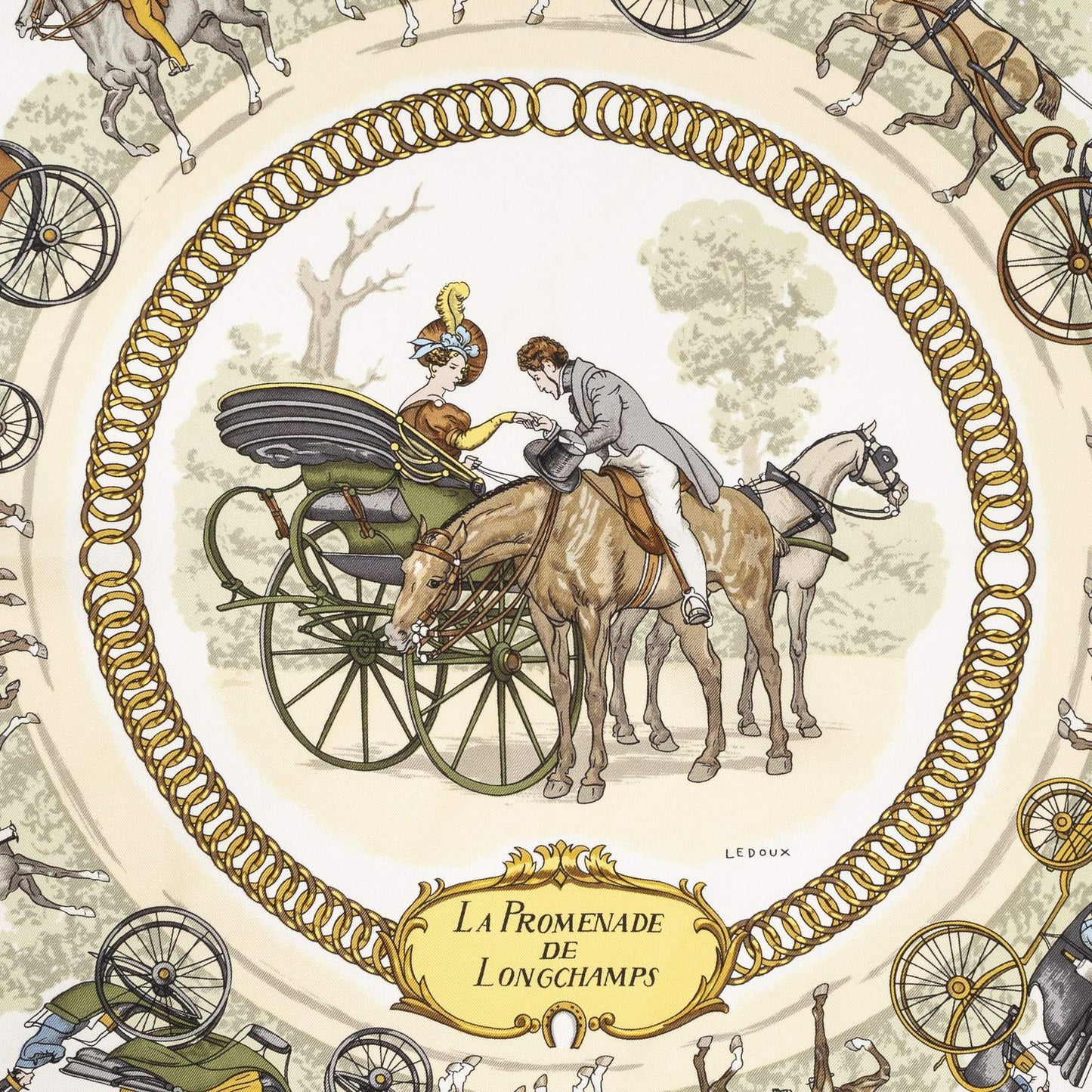 Hermes Scarf Light Pink Gold Green Silk — view 3