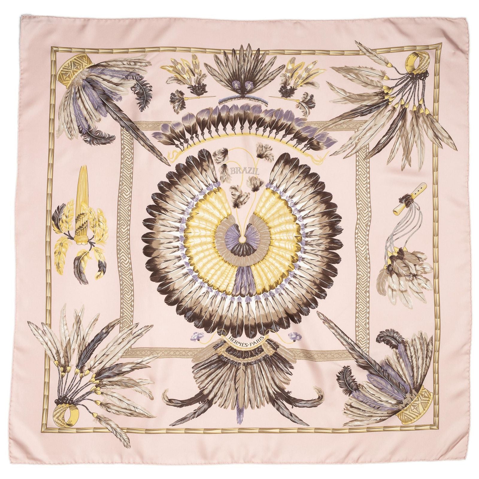 Hermes Scarf Light Pink Lilac Yellow Silk — view 2