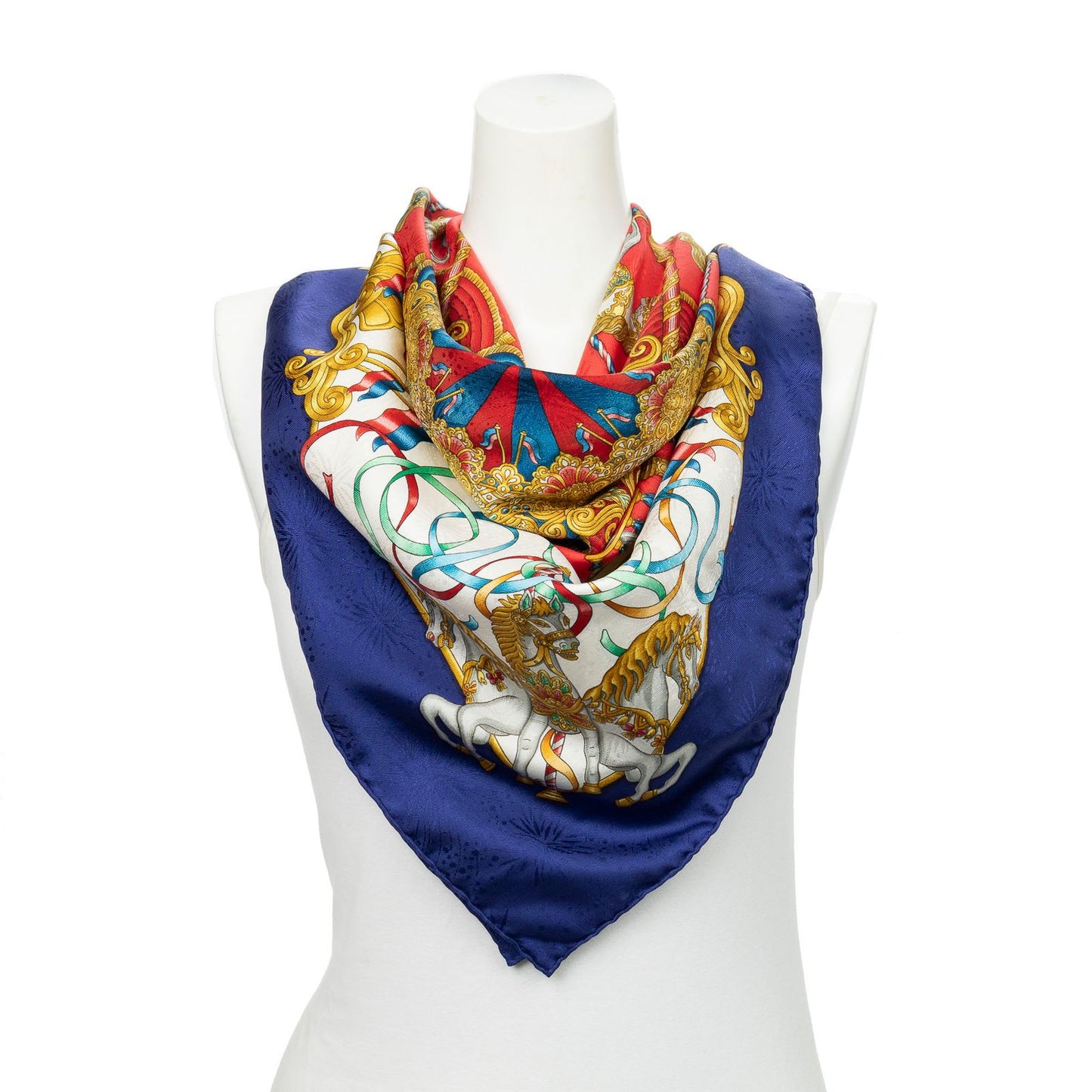 Hermes Scarf Royal Blue Red Gold Silk