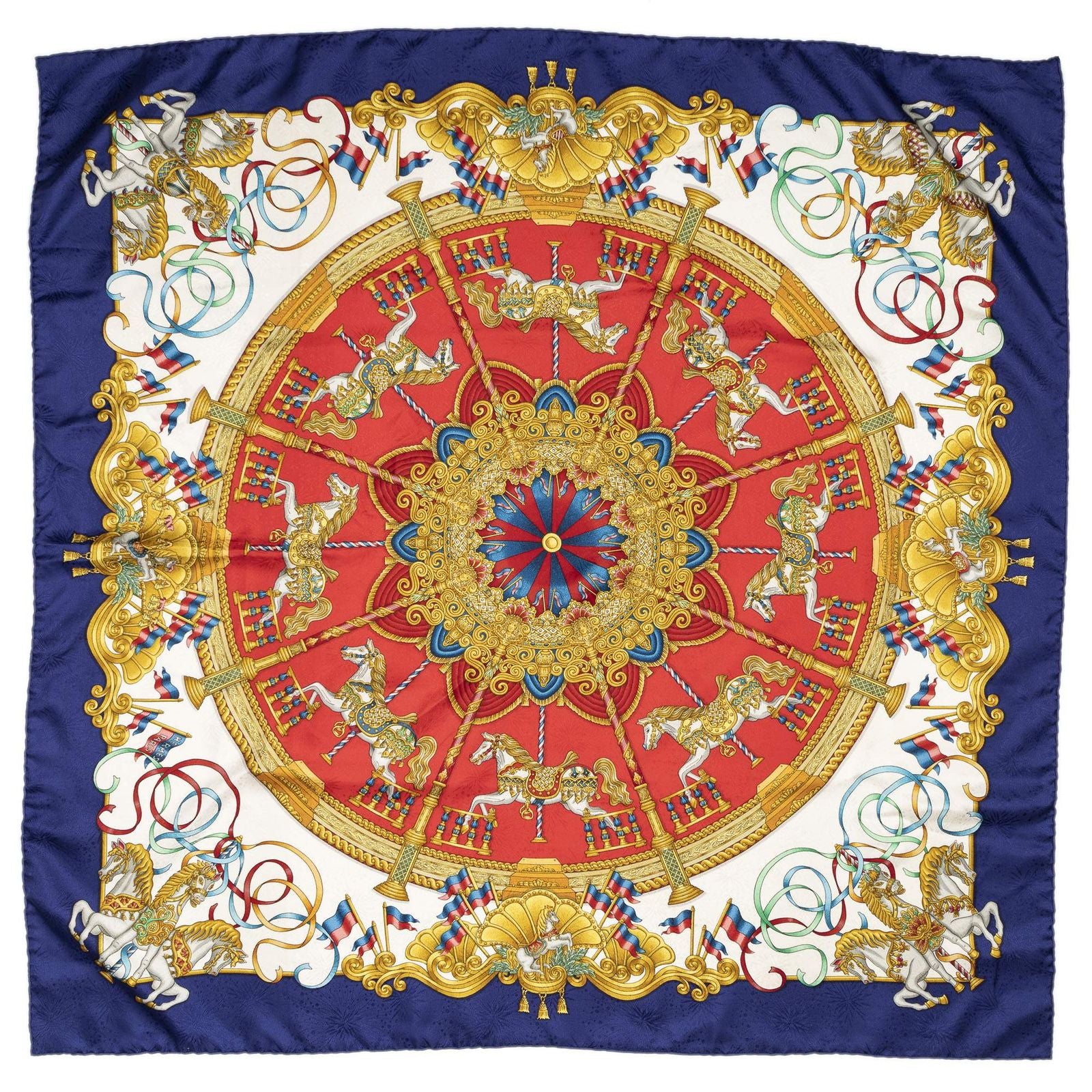 Hermes Scarf Royal Blue Red Gold Silk — view 2