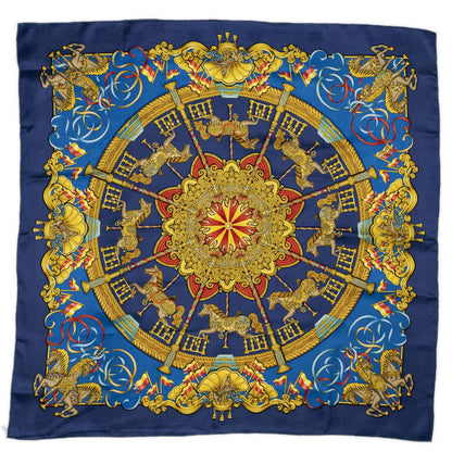 Hermes Scarf Navy Yellow Red 100% Silk — view 2