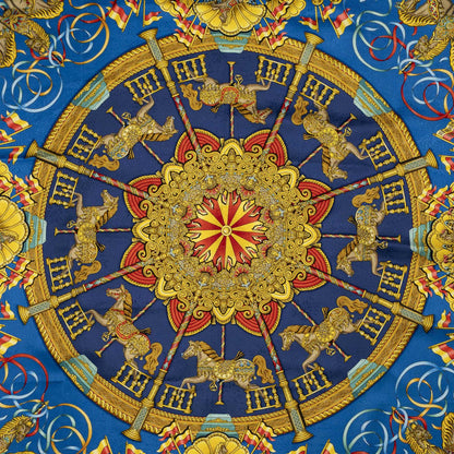 Hermes Scarf Navy Yellow Red 100% Silk — view 3