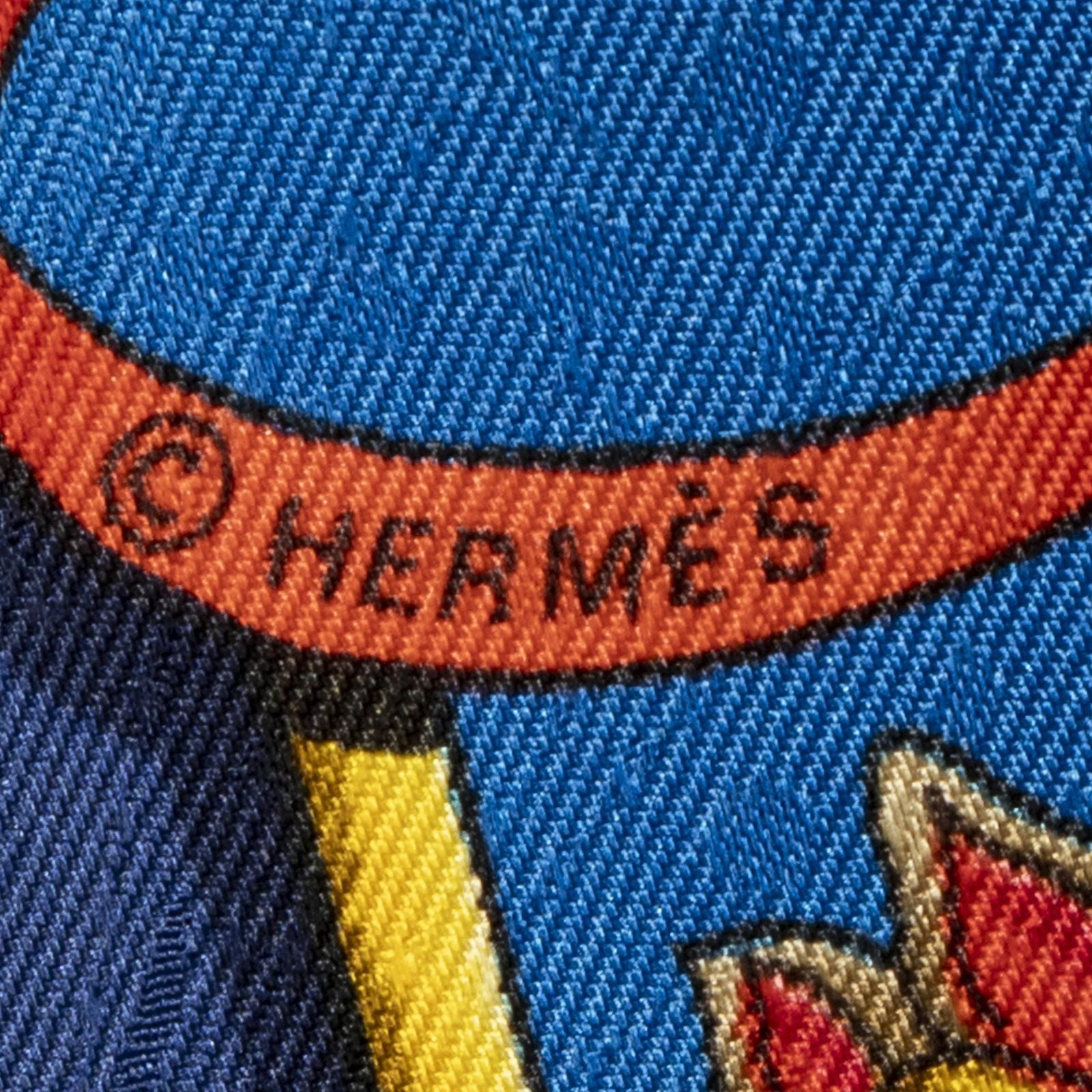 Hermes Scarf Navy Yellow Red 100% Silk — view 4