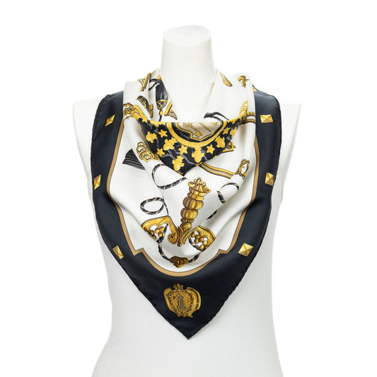 Hermes Scarf Black White 100% Twillsilk