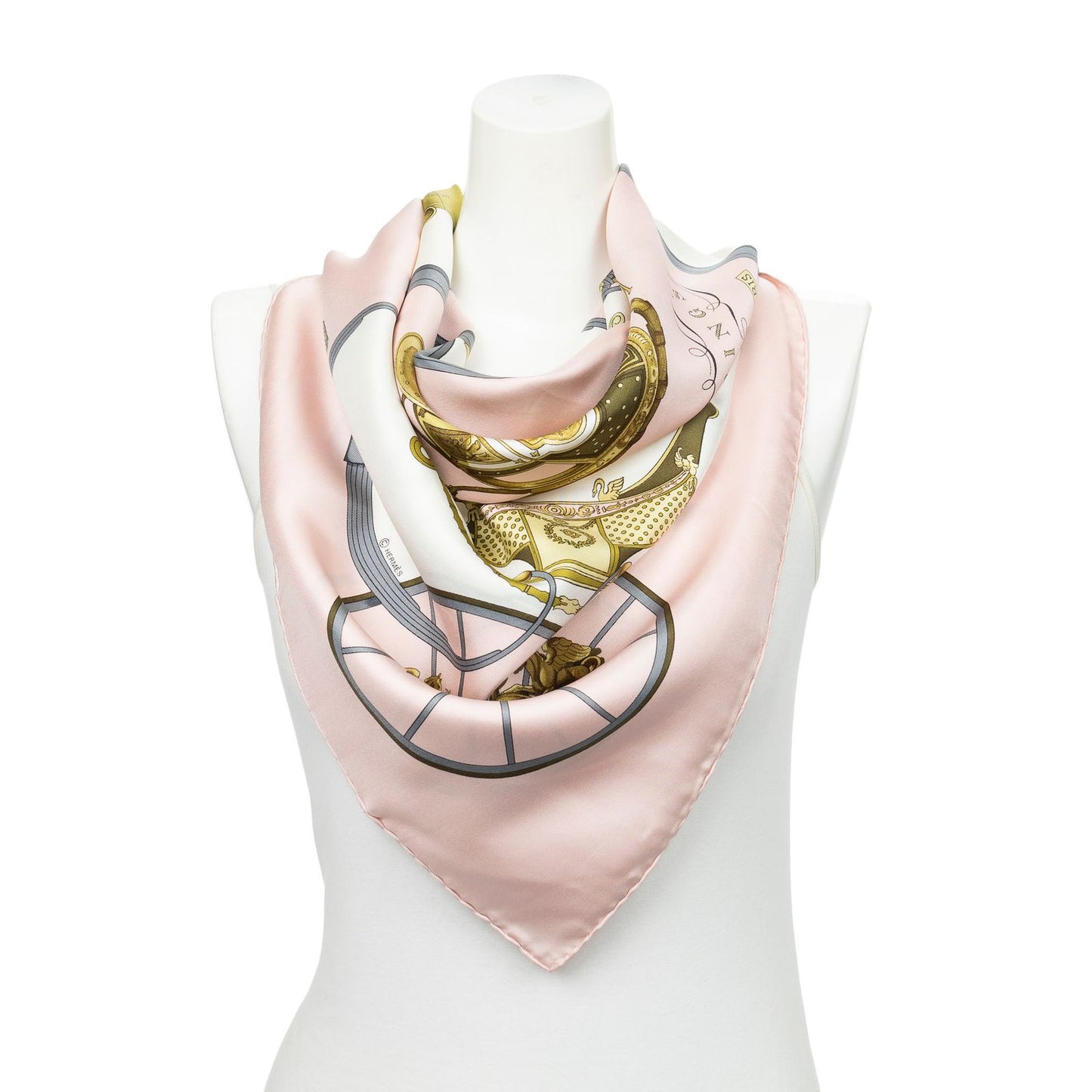 Hermes Scarf Lightpink Green Twillsilk