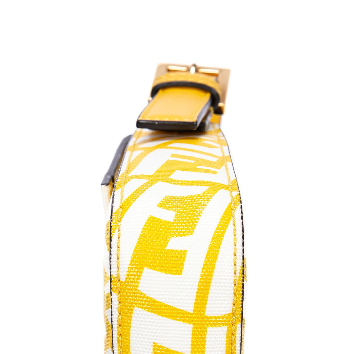 Fendi White Yellow Embossed FF Fabric Canvas Shoulder Bag — view 7
