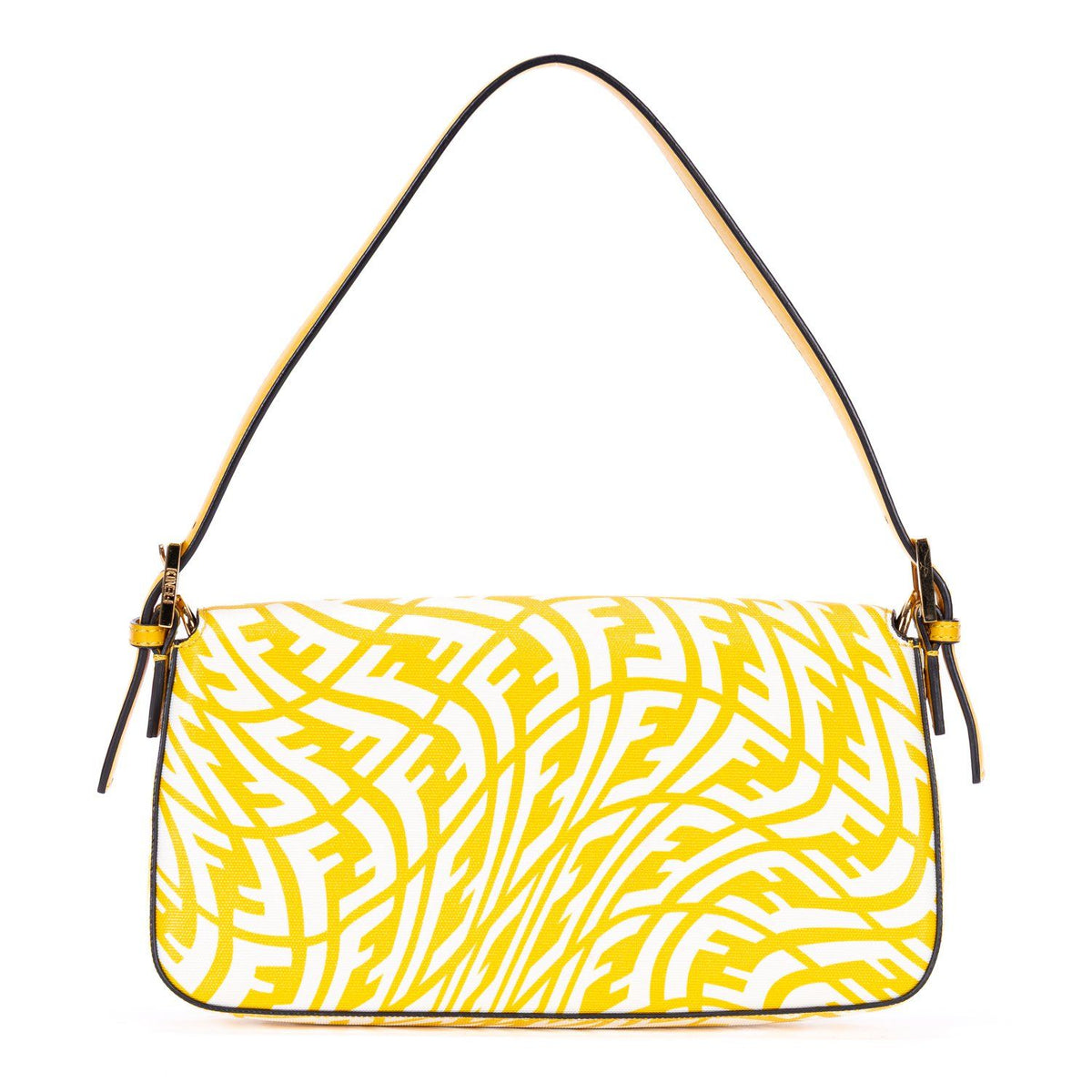 Fendi White Yellow Embossed FF Fabric Canvas Shoulder Bag — view 5