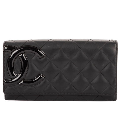 Chanel Cambon Ligne Bifold Wallet Black Quilted Lambskin Leather