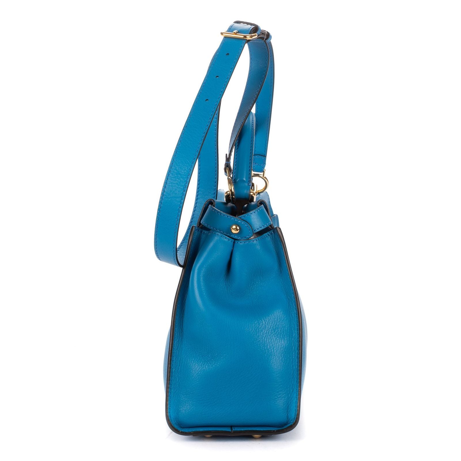 Fendi Peekaboo Blue Selleria Leather Shoulder Bag — view 3