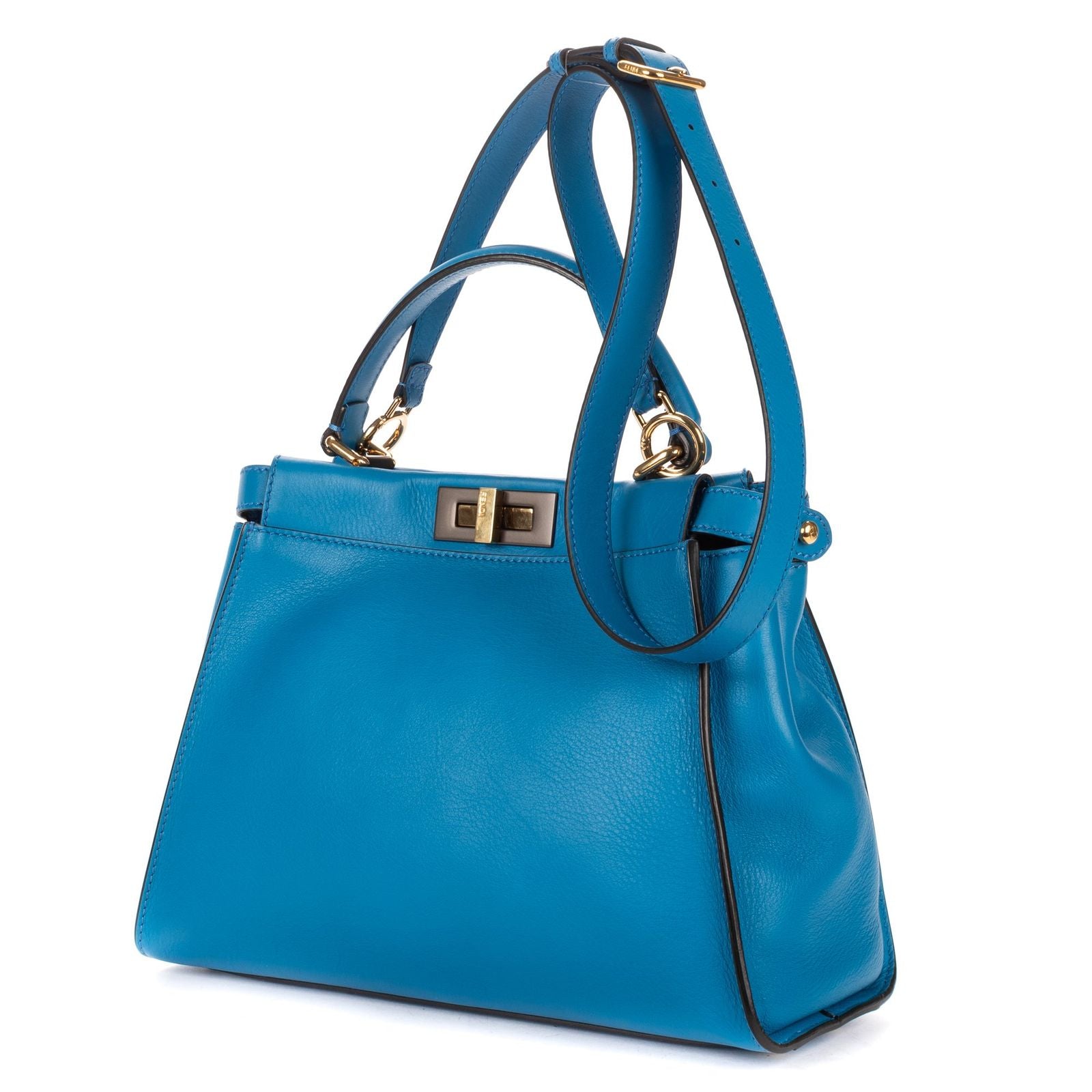 Fendi Peekaboo Blue Selleria Leather Shoulder Bag — view 2