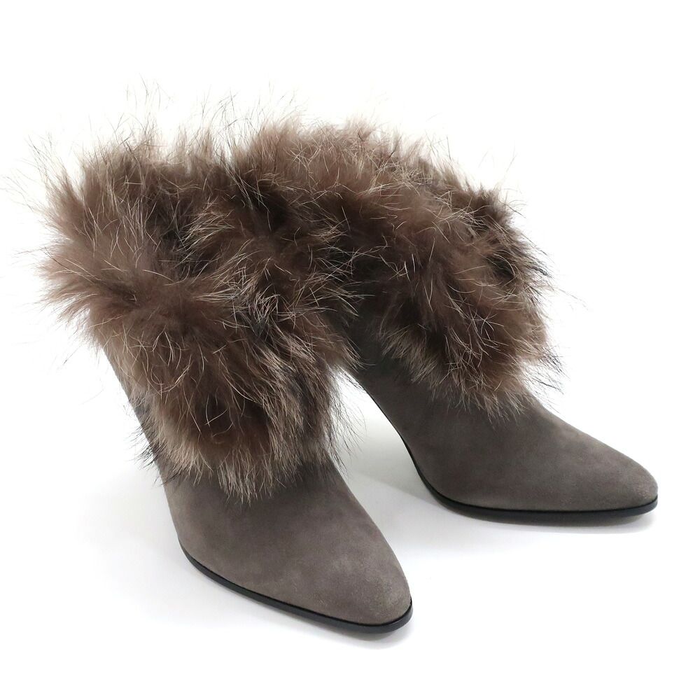 Hermes Heaven Short Boots Suede Fur Gray Brown 36 — view 2