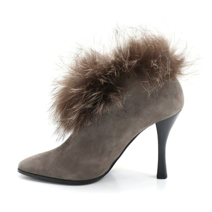 Hermes Heaven Short Boots Suede Fur Gray Brown 36