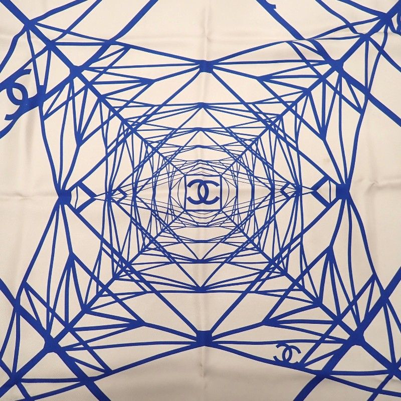Chanel CC Logo Geometric Scarf Silk Beige Blue Included — view 3
