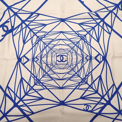 Chanel CC Logo Geometric Scarf Silk Beige Blue Included — view 3