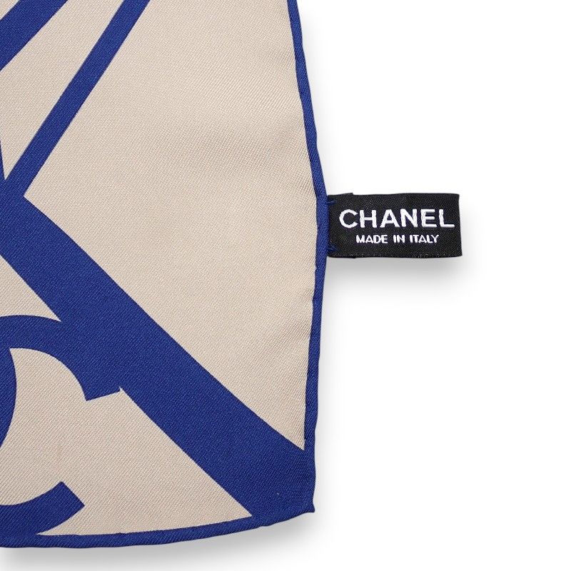 Chanel CC Logo Geometric Scarf Silk Beige Blue Included — view 7