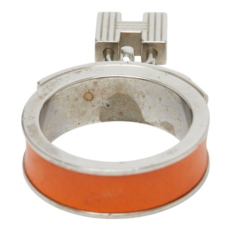 Hermes Kelly Cadena Motif Scarf Ring Silver Orange Metal Leather — view 5