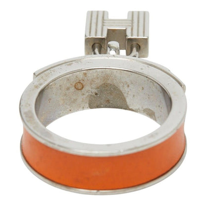 Hermes Kelly Cadena Motif Scarf Ring Silver Orange Metal Leather — view 5