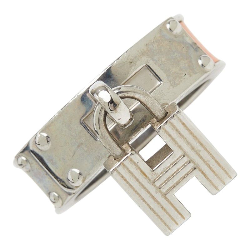 Hermes Kelly Cadena Motif Scarf Ring Silver Orange Metal Leather