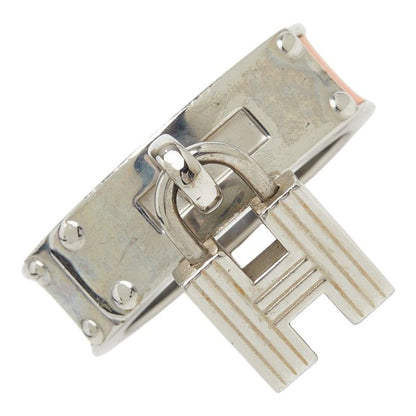 Hermes Kelly Cadena Motif Scarf Ring Silver Orange Metal Leather