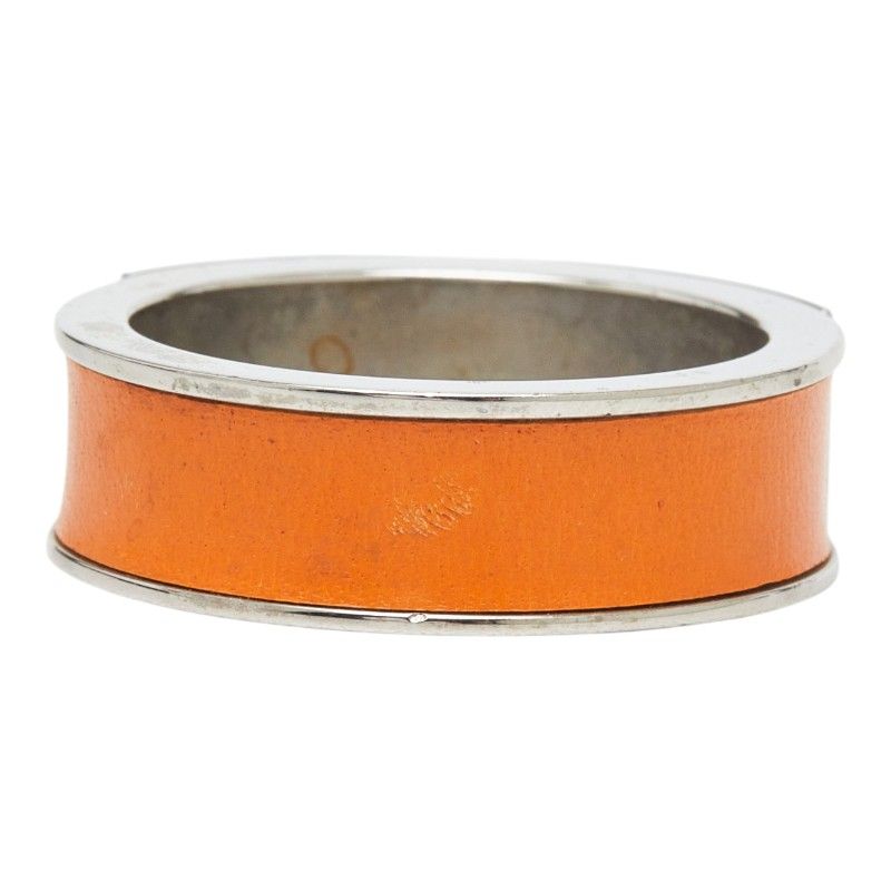 Hermes Kelly Cadena Motif Scarf Ring Silver Orange Metal Leather — view 4