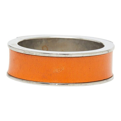 Hermes Kelly Cadena Motif Scarf Ring Silver Orange Metal Leather — view 4