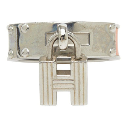 Hermes Kelly Cadena Motif Scarf Ring Silver Orange Metal Leather — view 2