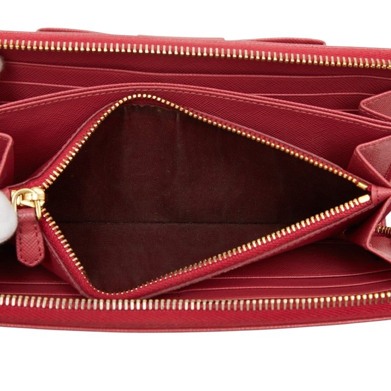 Prada Logo Ribbon Zip Around Wallet Pink Saffiano Leather — view 9