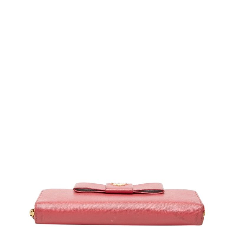 Prada Logo Ribbon Zip Around Wallet Pink Saffiano Leather — view 3