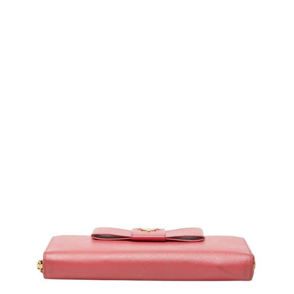 Prada Logo Ribbon Zip Around Wallet Pink Saffiano Leather — view 3