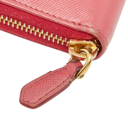 Prada Logo Ribbon Zip Around Wallet Pink Saffiano Leather — view 6