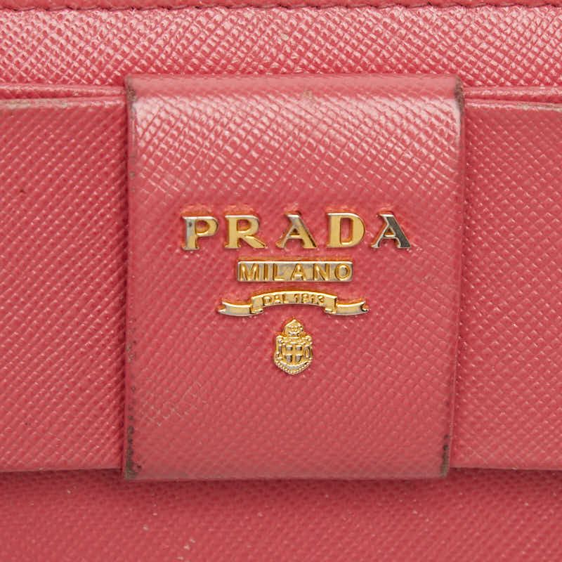 Prada Logo Ribbon Zip Around Wallet Pink Saffiano Leather — view 7