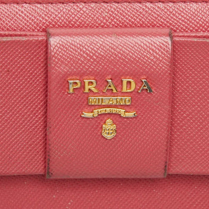 Prada Logo Ribbon Zip Around Wallet Pink Saffiano Leather — view 7
